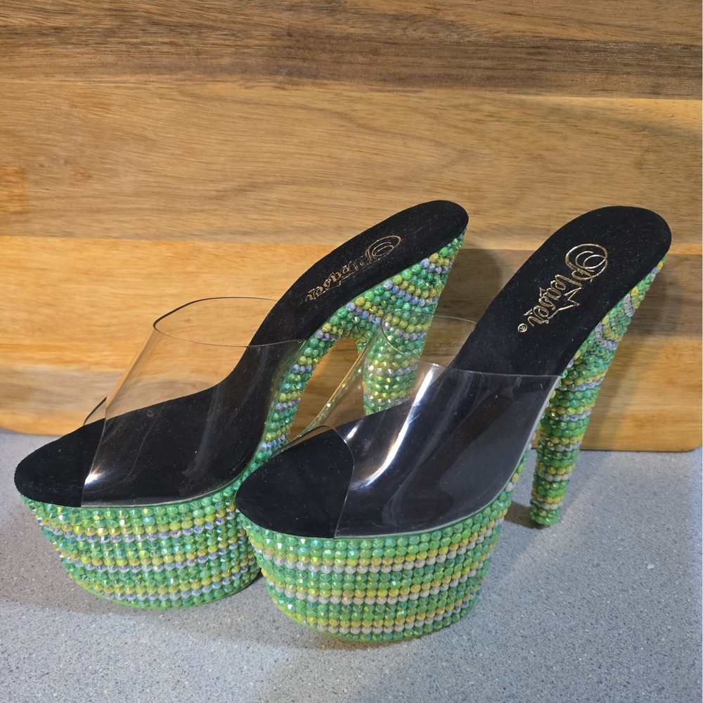 Pleaser Heels Size 6, 7" Heel, 2 3/4" PF Slide, Neon UV Reactive